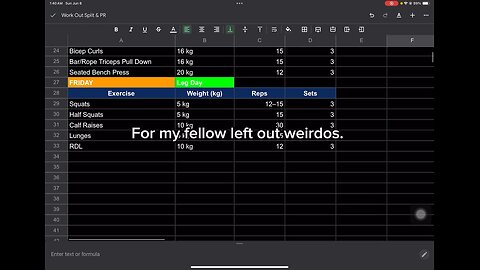 My Work Out Routine Split & Personal Record PR Template on Google Sheets