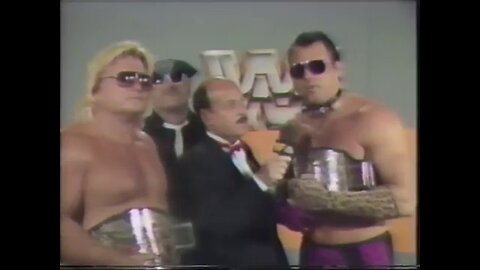 Brutus beefcake interview in pink tights/pants & 2 gloves whose colors don't match