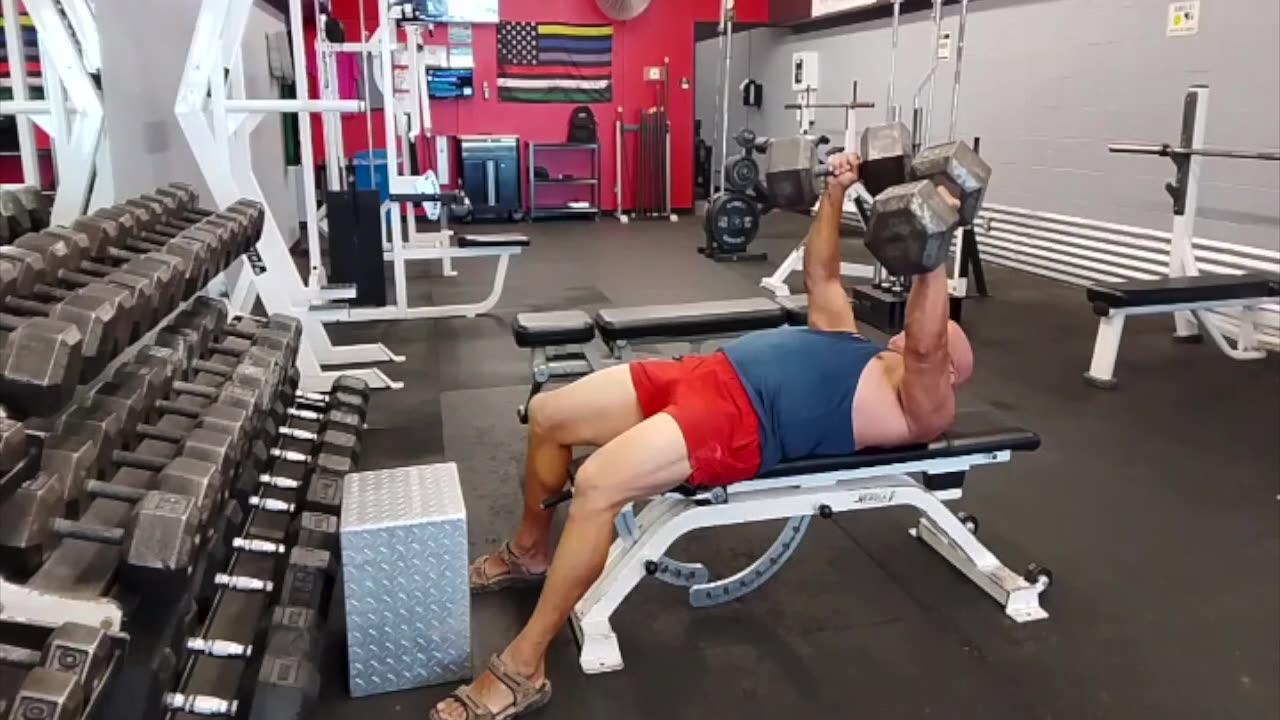 100 lb Dumbbell Flies. Age 72.