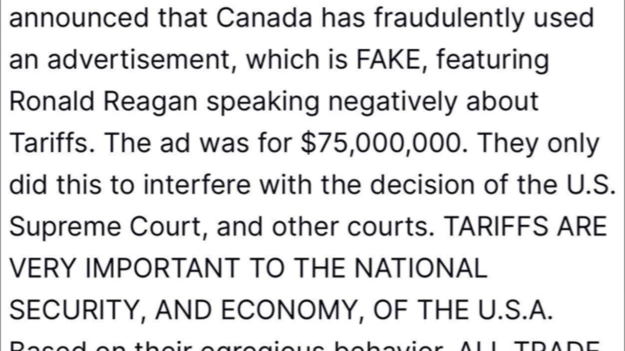 The Ronald Reagan Foundation has just announced that Canada has fraudulently used an advertisement