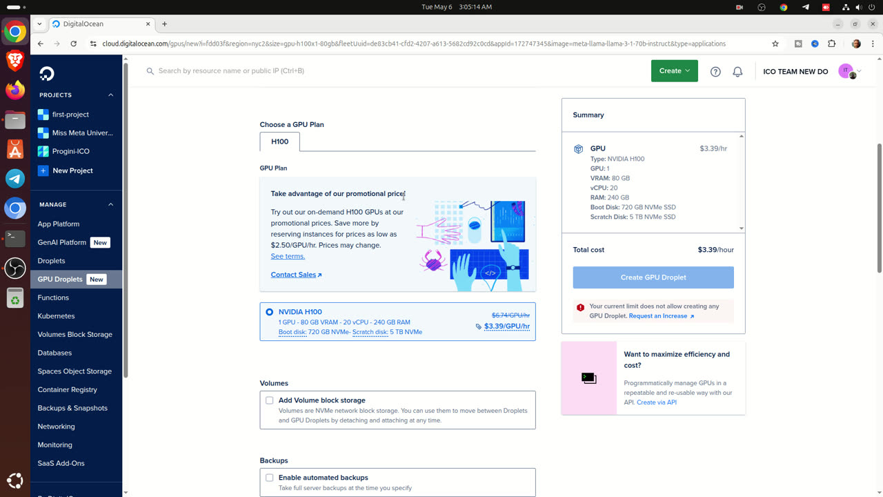 Digital Ocean GUP Droplet Service