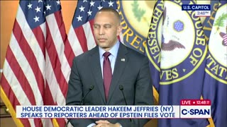 Reporter asks Hakeem Jeffries about Plaskett texting with Epstein during 2019 Congress deposition