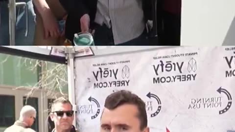 A woman came up to ask Charlie Kirk a question and told him her blood...