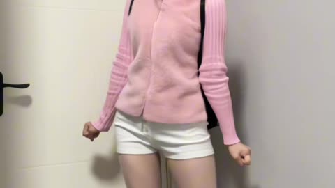 Pink Hoodie & White Shorts | Nude Tights Youthful Look