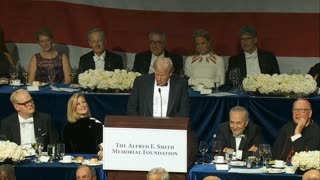 Trump's White Dudes for Harris joke at Al Smith dinner