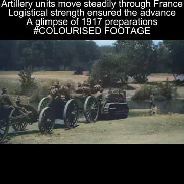 American horse-drawn supply wagons and artillery movement 1917