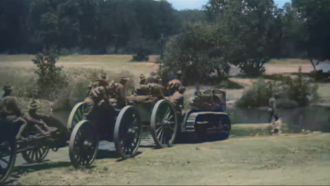 American horse-drawn supply wagons and artillery movement 1917