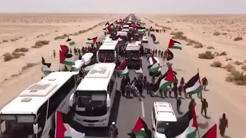 A large convoy of thousands of people from different countries is heading towards Gaza.