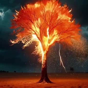 Terrible lightning destroyed tall trees in an instant.