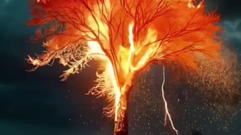 Terrible lightning destroyed tall trees in an instant.
