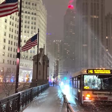 Chicago winter wonderland a perfect snowfallnightDuSable bridge Chicago IL