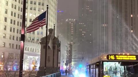 Chicago winter wonderland a perfect snowfallnightDuSable bridge Chicago IL