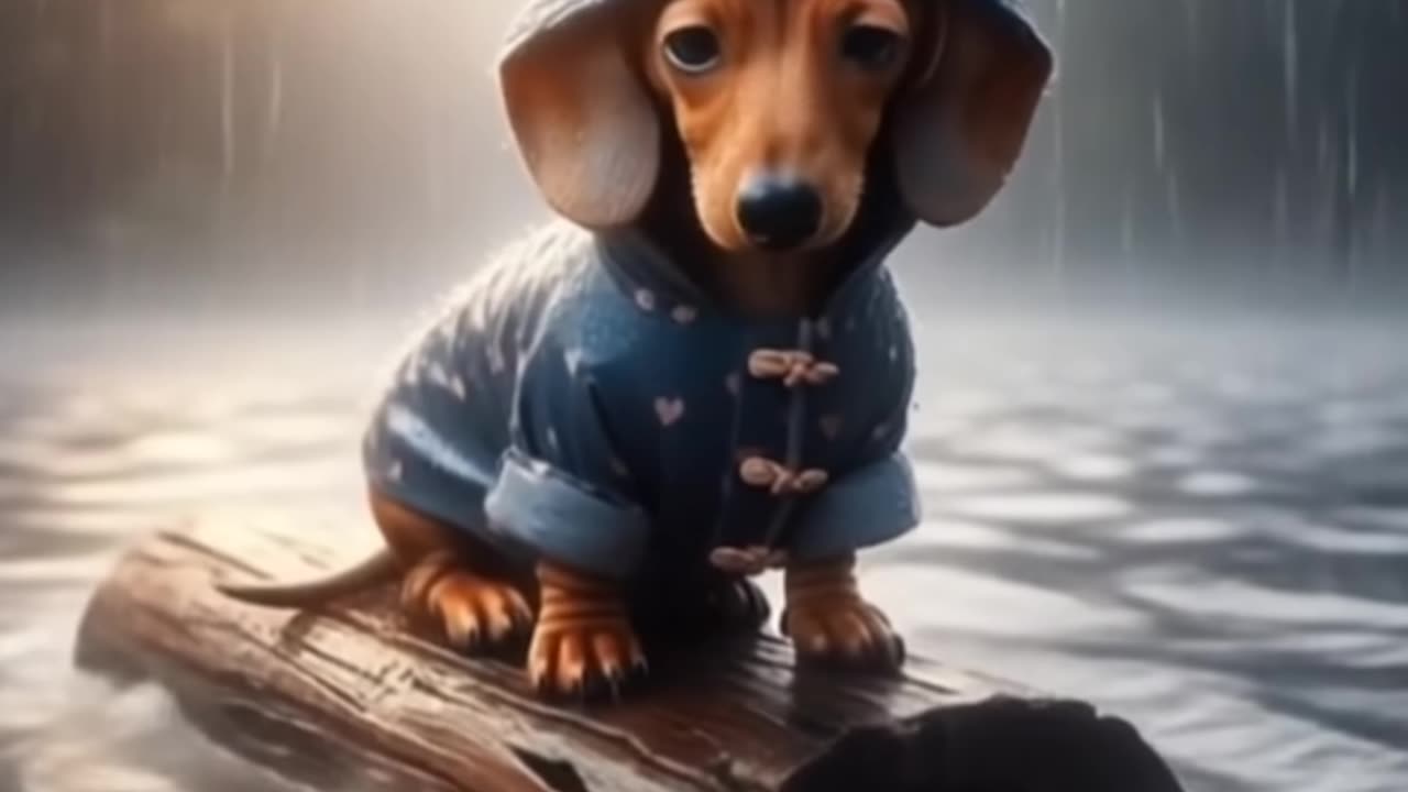 Puppy in the middle of the sea