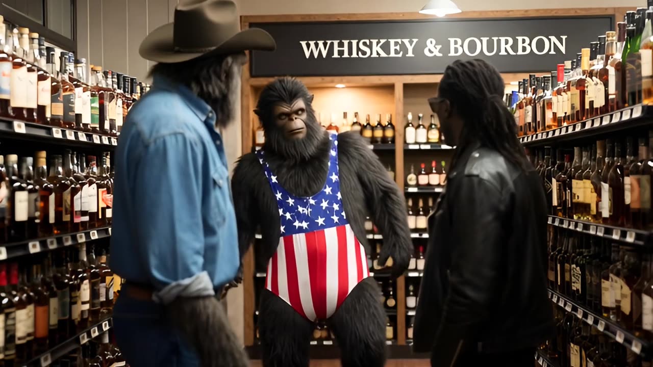Cowboy Sasquatch Meets Drunk Sasquatch - Grok Imagine Comedy