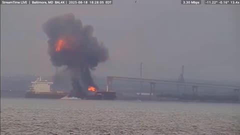 BREAKING: Cargo ship explodes in Baltimore Harbor in Chesapeake Bay, Maryland.