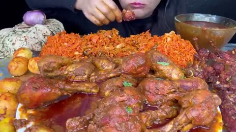 ASMR EATING SPICY FRIEDRICE,CHICKEN CURRY,CHICKEN LOLLIPOP,PUDINA ROTI FOOD VIDEOS