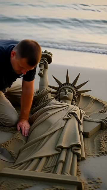 Time Lapse Statue Of Liberty Sand Sculpture is Crazy Cool