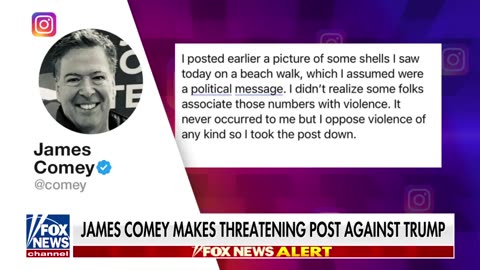 Disgraced FBI director James Comey making a threatening post against Donald Trump