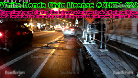 White Honda Civic License #CHZM-629 Parking illegally in bloor street bike lane gets boomblasted!
