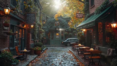 Morning Autumn Jazz 🍂 Cozy Vintage Café & Peaceful Street Ambience | Relax & Study