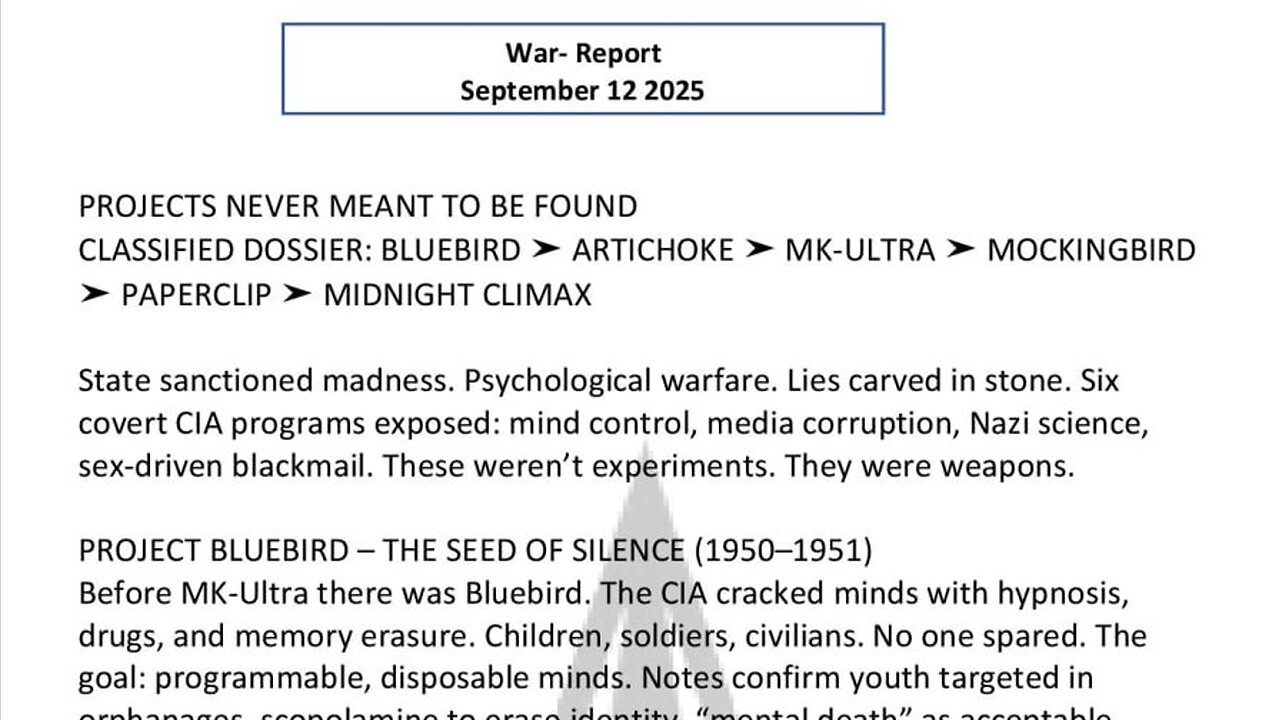 WAR REPORT - SEPT 12 2025 - PROJECTS NEVER MEANT TO BE FOUND