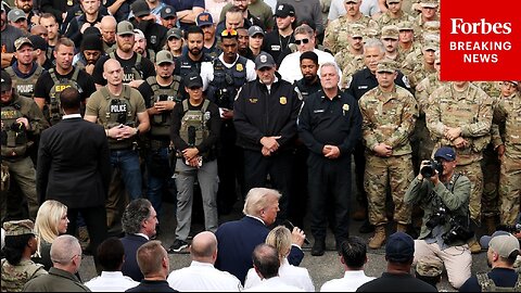 President Trump Speaks To D.C. Police Officers And Brings Pizza And Burgers Amidst Crime Crackdown