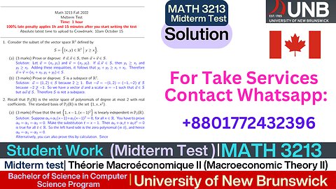 Client Work (Exam) | MATH 3213 Midterm test | Macroeconomic Theory II | University of New Brunswick