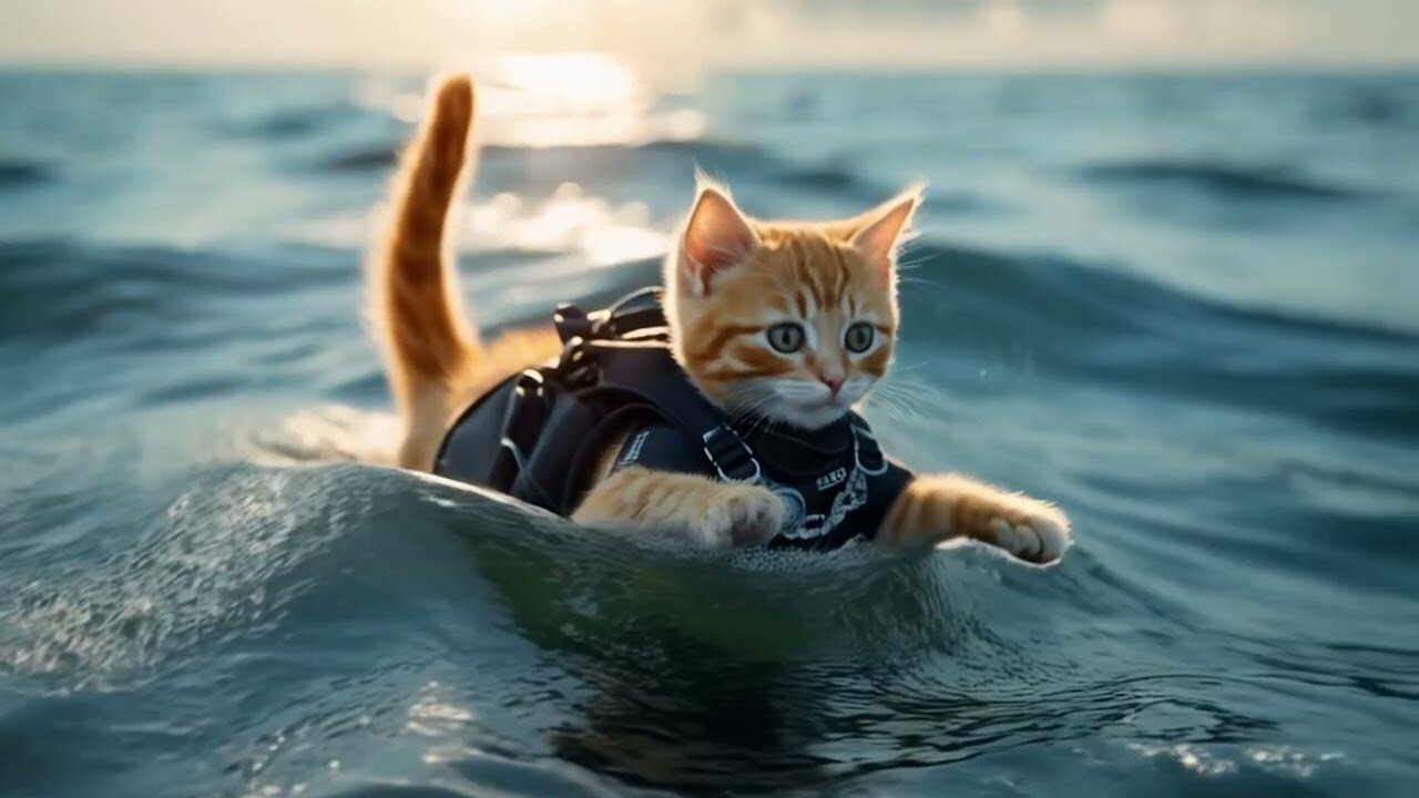 Ginger Kitten and Mama Go Diving for Oysters and Grill Oysters Fresh by the Beach🐱🌊🦪 #cat #ai