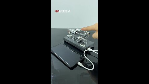 NikolaToy™ Mirror polished Stirling engine with embedded voltmeter and USB plug