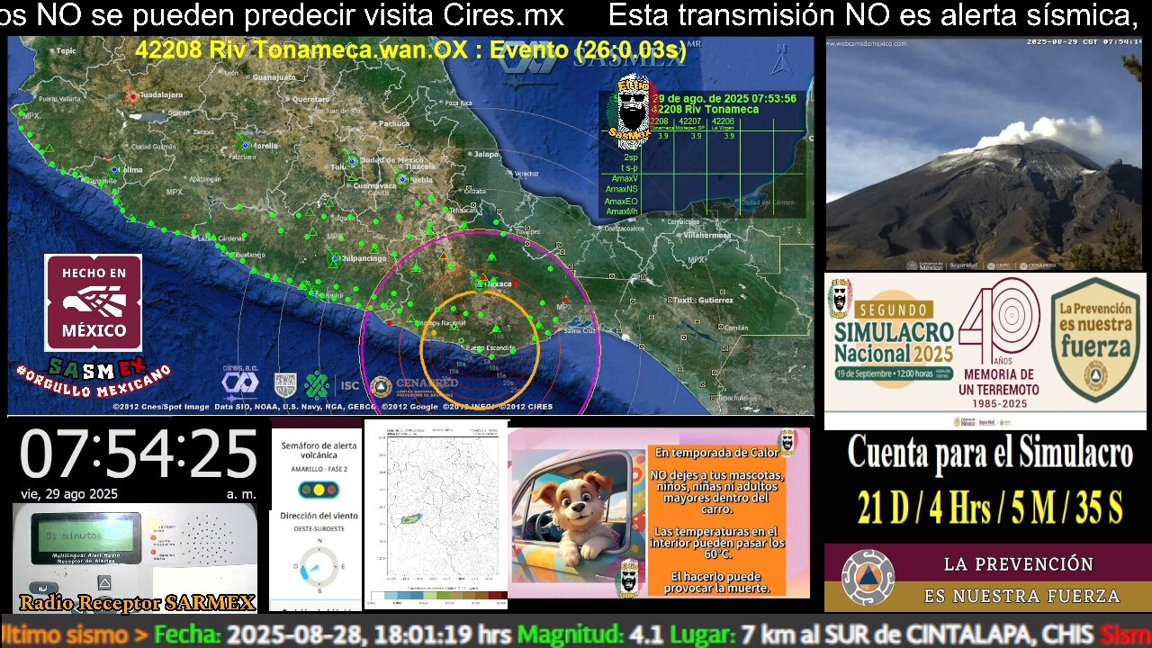 SISMO Magnitud 4.4 Loc. 48 km al SUROESTE de S PEDRO POCHUTLA, OAX 29/08/25 #noameritoalerta #SASMEX