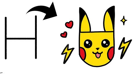 How to Turn H into Pikachu, Easy Drawings/how to draw pikachu/pikachu line drawing