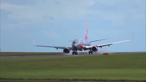 The landing of the Jet2 Boeing 737 at Leeds Bradford Airport, United Kingdom