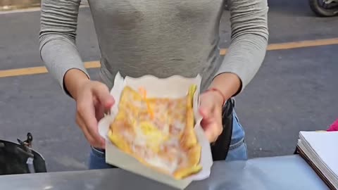 Thai street food Girl make banana cake