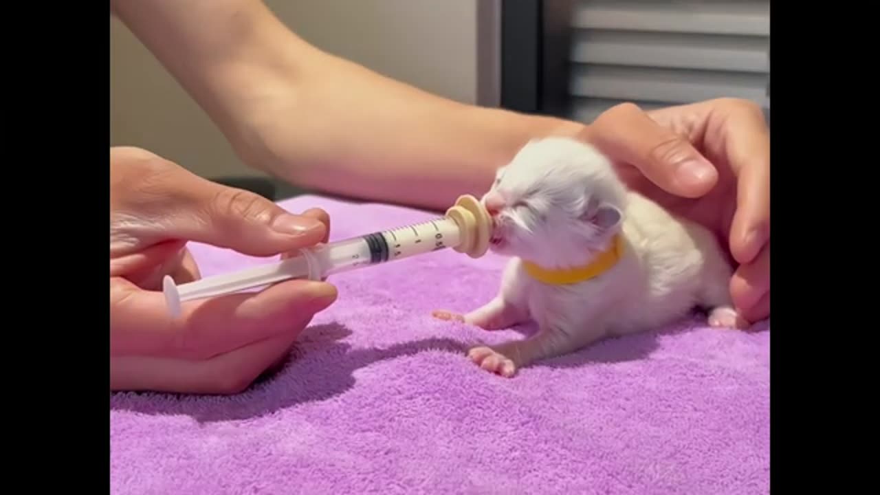 Kittens are drinking milk immersively