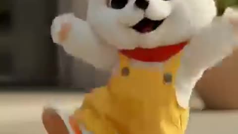 Adorable Plush Puppy Dancing in Yellow Overalls 🐶✨ Cutest Toy Dog Animation #Shorts