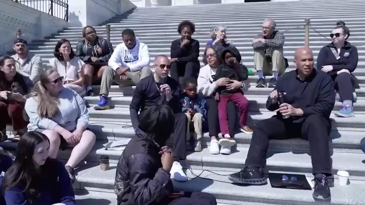 Jeffries, at a “sit in” on the steps of the Capitol with Cory Booker in another Resistance stunt
