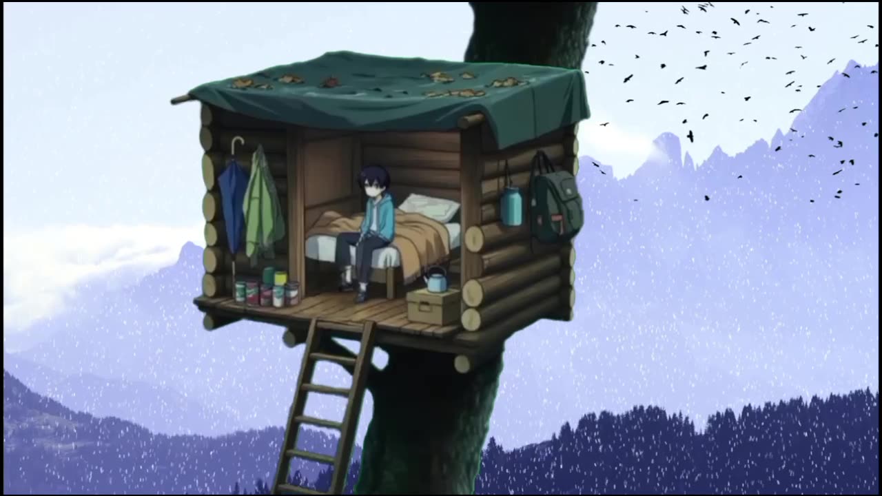 This Cozy Anime Treehouse Will Melt Your Stress Away 🌙✨ | Relaxing Lofi Cabin in the Mountains