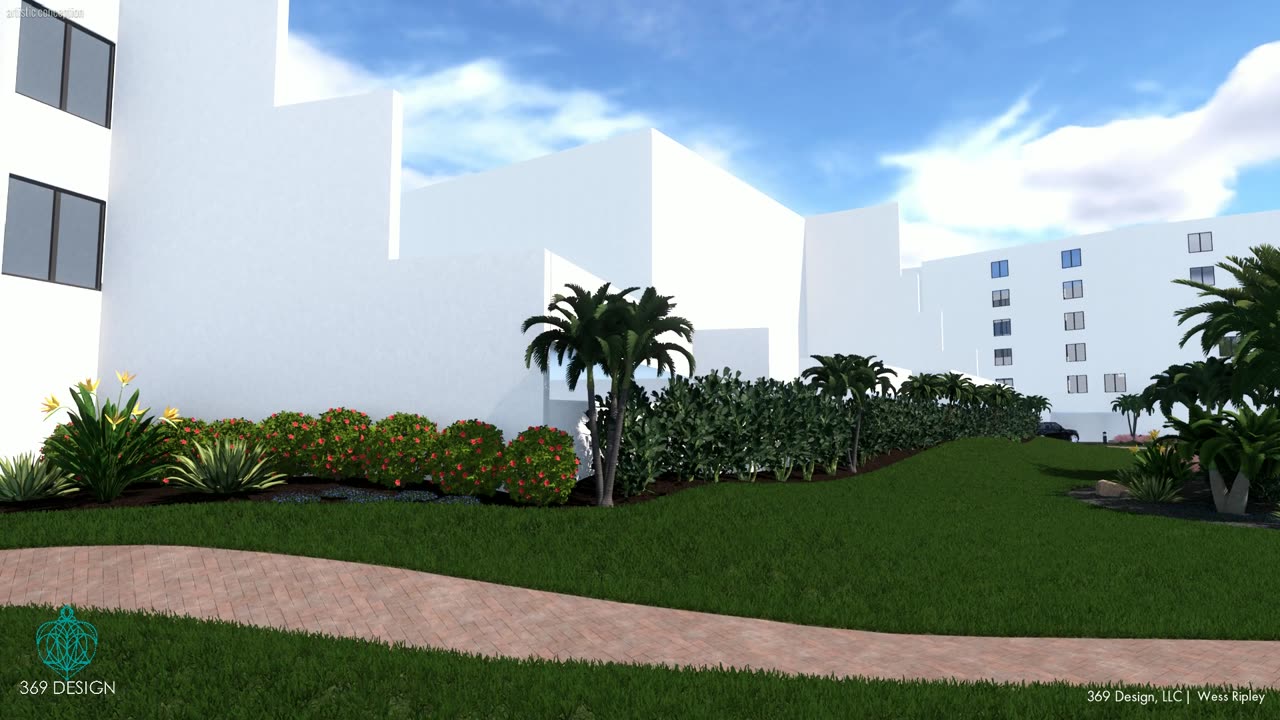 Initial Landscape Rendering - The Players Club Courtyard Hedges 04/24/25