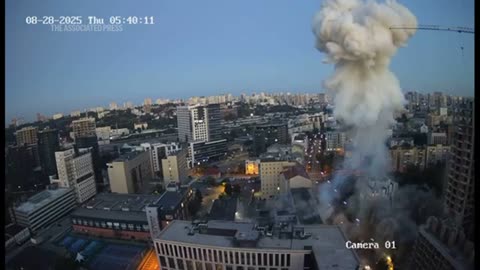 "Drone & Missile Strike Hits Kyiv – Real-time CCTV Footage"