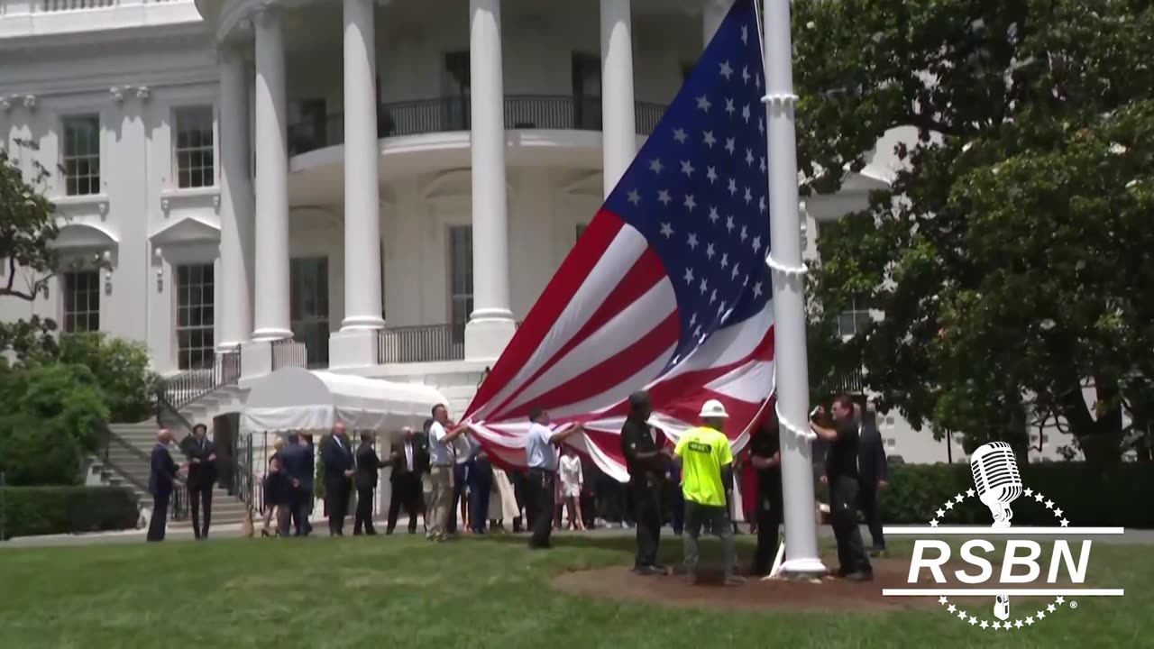 WATCH: Pres. Trump Watches the Second Flag is Raised on the North Side of the White House - 6/18/25