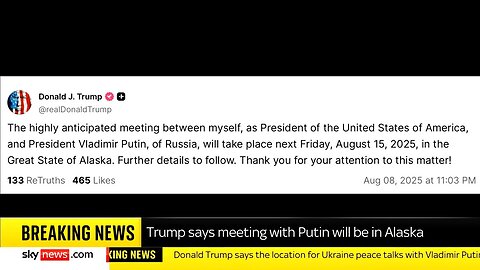 Donald Trump se setká s Vladimirem Putinem na Aljašce 15. srpna 2025!