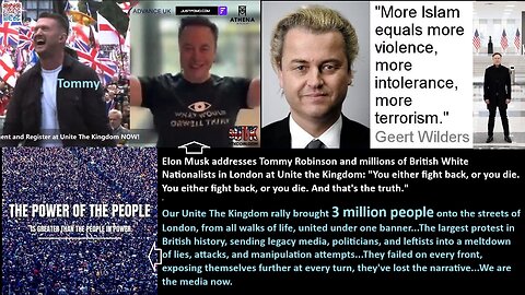 Elon Musk addresses Tommy Robinson and millions of British White Nationalists in London at Unite the Kingdom: "You either fight back, or you die. You either fight back, or you die. And that's the truth.