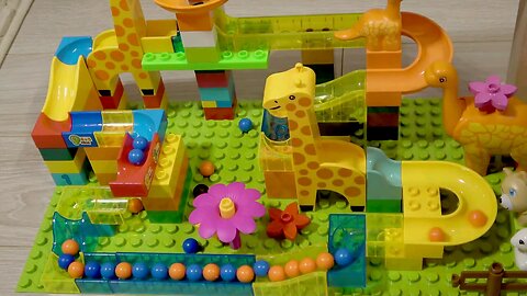 Marble Run ASMR Race ☆ HABA Slope & Dump Truck Excavator Ambulance Forklift Garbage Truck Tractors