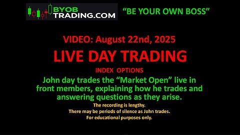 August 22nd, 2025 BYOB John Trades the Market Open live. For educational purposes only.