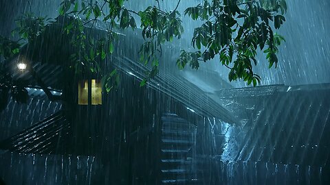 Reduce Stress and Anxiety, Sleep Instantly 😴 Pure Heavy Rain on Tin Roof & Strong Thunder at Night