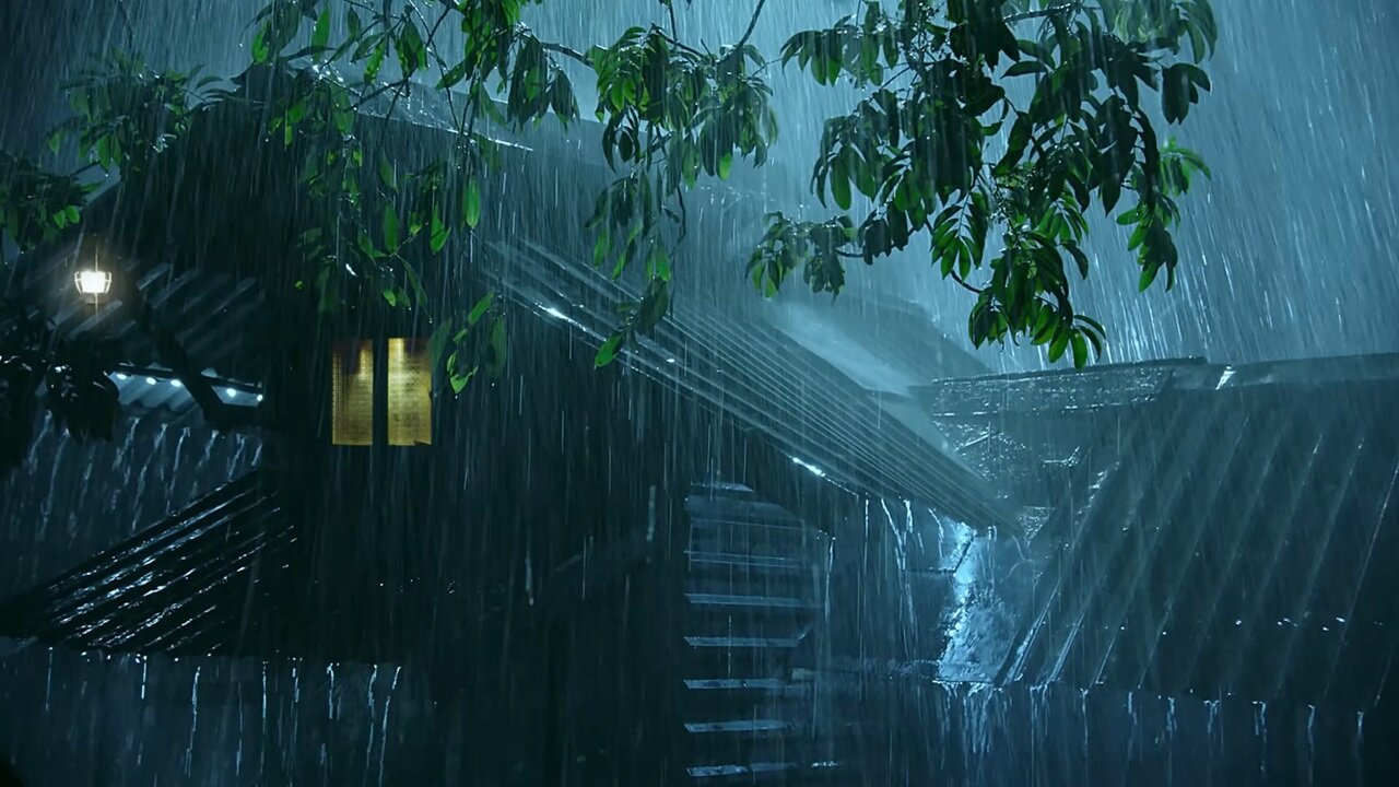 Reduce Stress and Anxiety, Sleep Instantly 😴 Pure Heavy Rain on Tin Roof & Strong Thunder at Night
