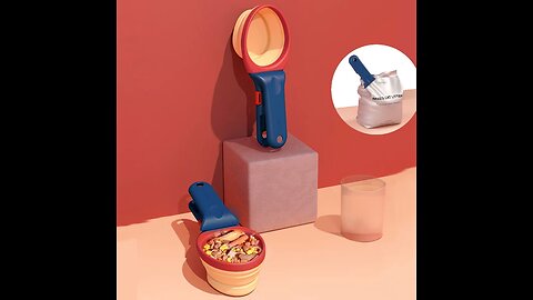 Collapsible Pet Food Scoop Measuring Cup with Built-in Bag Clip, for Dog or Cat Food