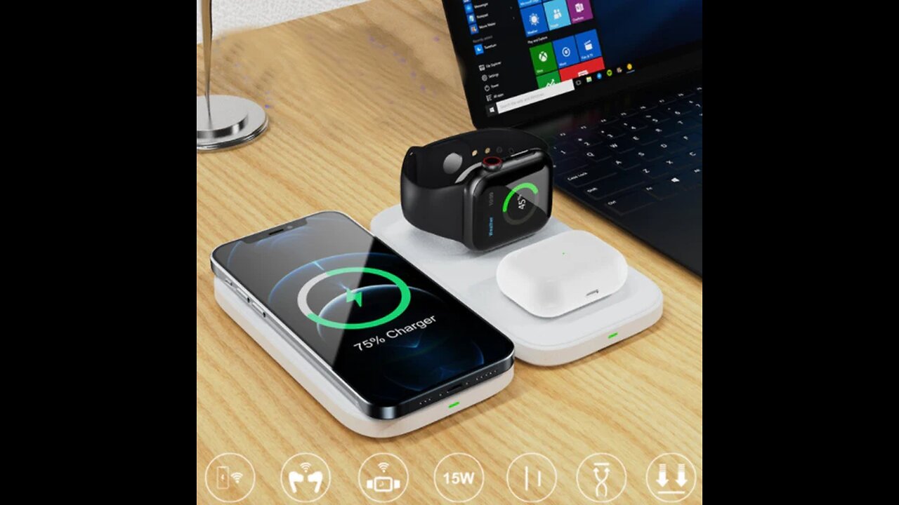 3-in-1 Foldable Wireless Charging Pad, for iPhone, iWatch & Airpods