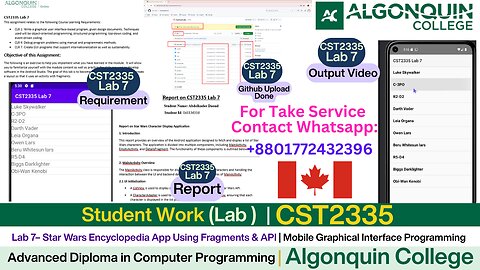 Client Work (Lab)| CST2335 Lab 7 – Star Wars App Using Fragments & API | Algonquin College