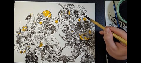 Drawing Fantasy Mecha, Rabbits, and Samurai with Ink from Imagination